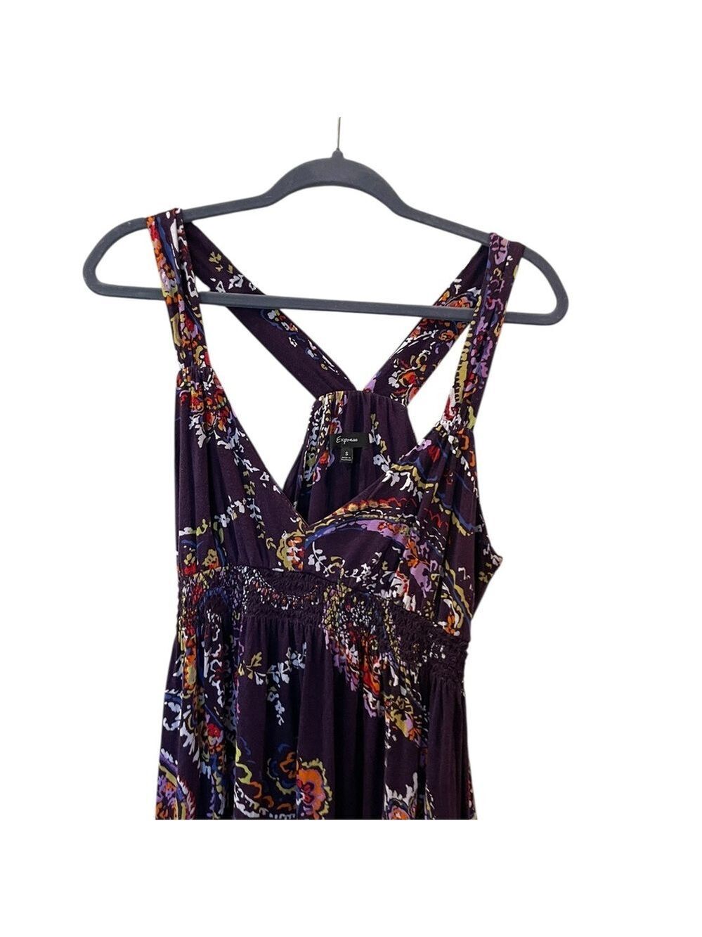 Express Women’s Purple Floral Boho Festival Beach Maxi Dress Stretch Size Small - Picture 3 of 9